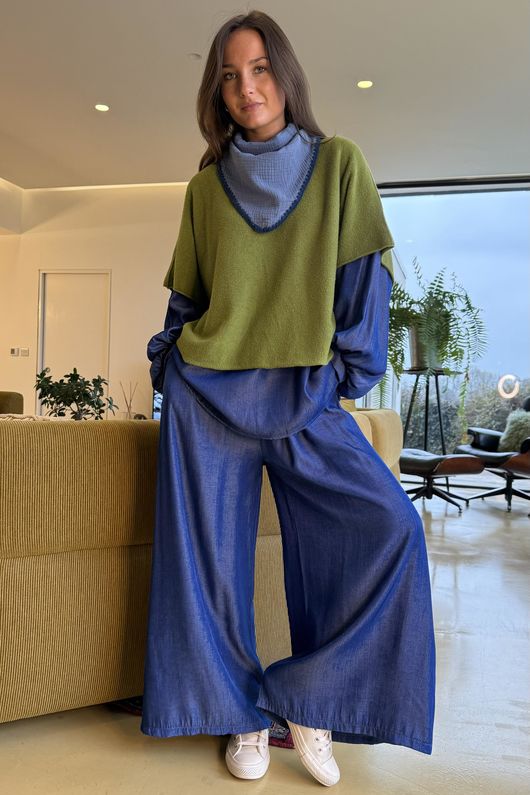 Pia Whipstitch Neckerchief Dark Denim & Navy